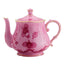 Pink teapot with floral design, gold trim, and elegant aesthetic.