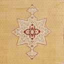 Intricate Middle Eastern-inspired carpet adorned with crimson star-like pattern.