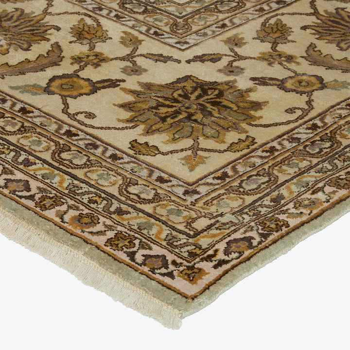 Close-up view of a high-quality patterned rug with intricate design