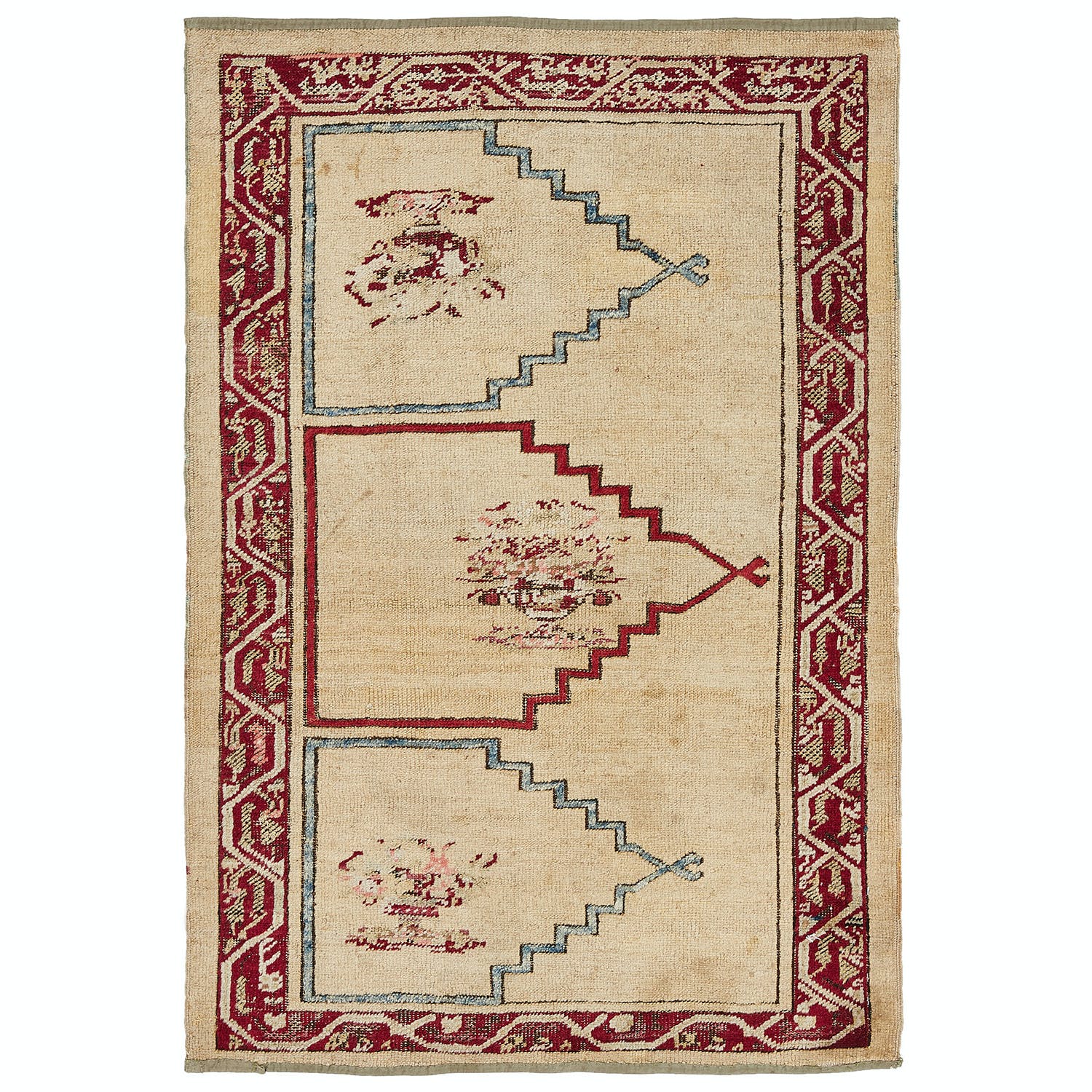 Traditional rug with distinctive pattern showcases Middle Eastern or Central Asian influences.