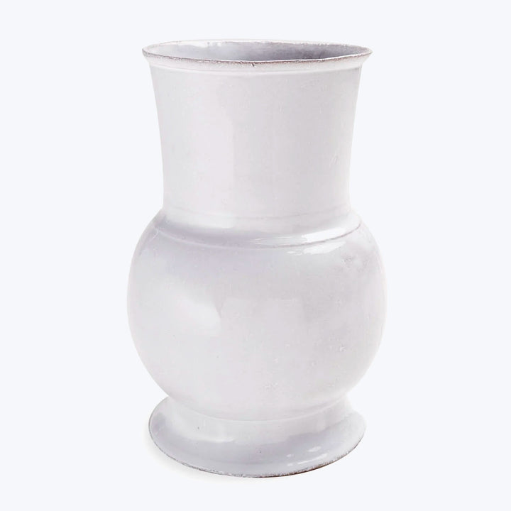 Minimalist white ceramic vase with sleek design, no decorations.