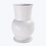 Minimalist white ceramic vase with sleek design, no decorations.