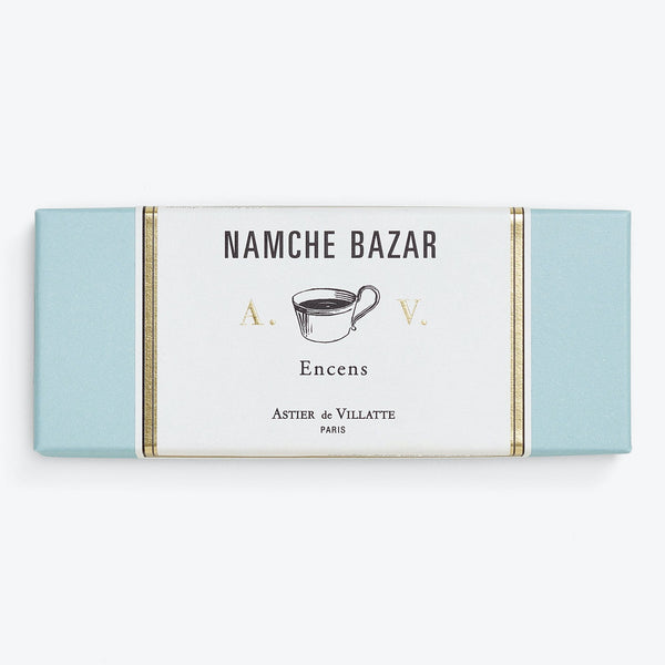 Luxurious incense packaging with Namche Bazar reference and Parisian association.