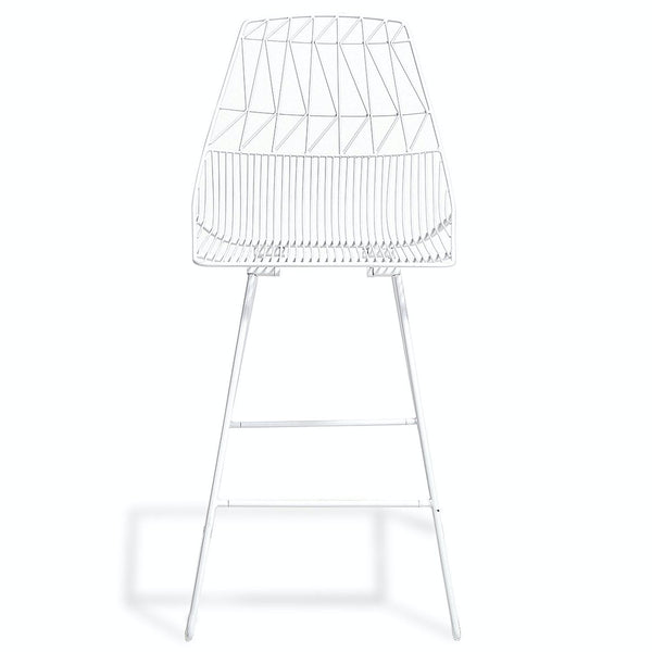 Modern metal chair with geometric pattern and sleek minimalist design.