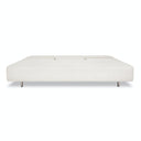 Modern minimalist-style platform bed with sleek low-profile design and metal legs.