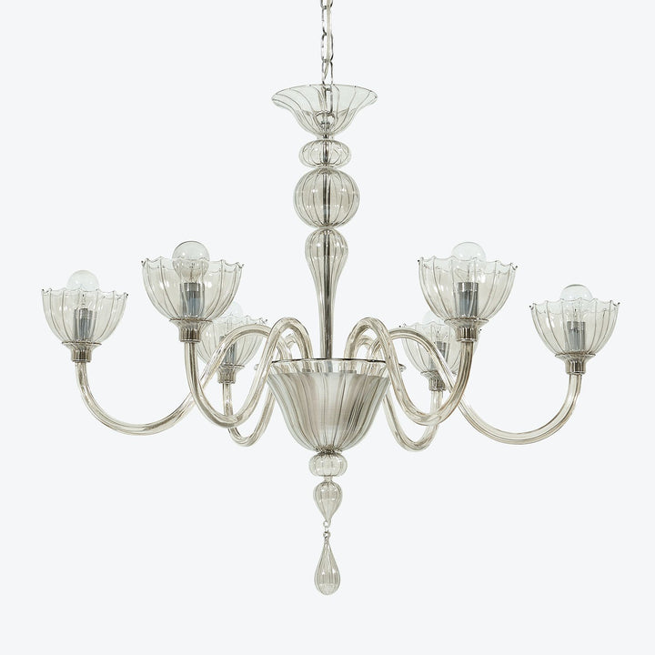 Classic, ornate chandelier with multiple arms and elegant glass elements.