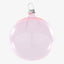 Translucent pink Christmas ornament with silver cap against white background.