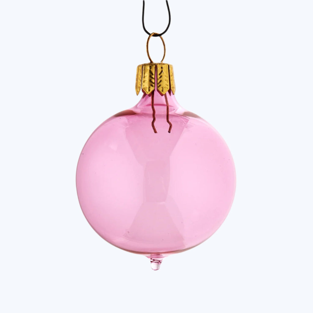 Pink Christmas ornament with gold cap for festive decorations.