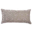 Rectangular decorative pillow with intricate floral lace pattern in dusty rose and taupe.