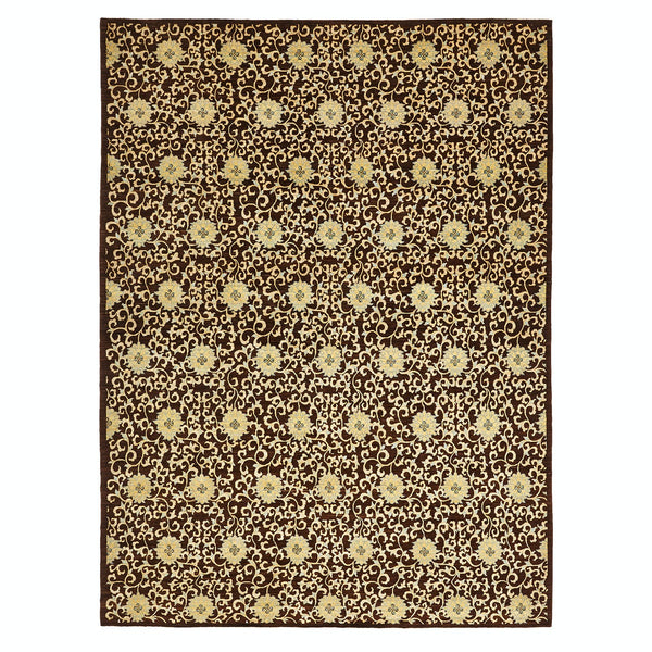 Elegant rectangular area rug with ornate floral and scroll motifs.