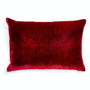 Rich red velvet pillow with plush texture for versatile decor.