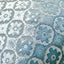 Intricate floral lace fabric in gradient hues of white to blue.