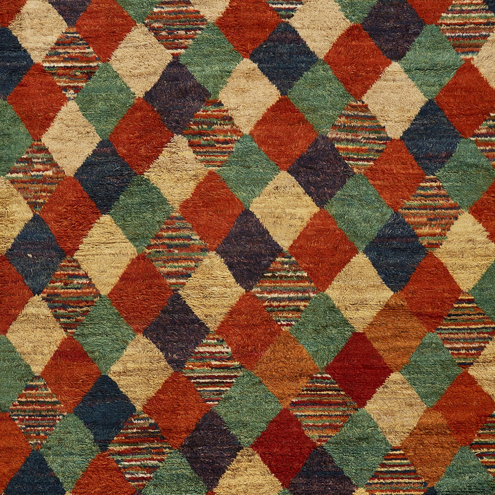 Vibrant and textured, a close-up of a diamond-patterned woven fabric.