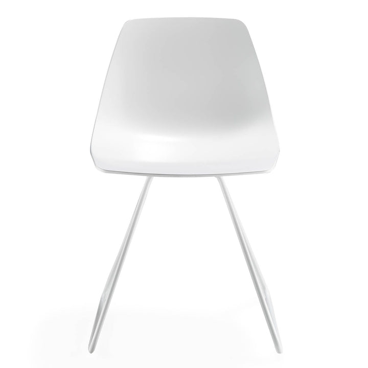 Sleek and minimalist white chair with tapered metal legs