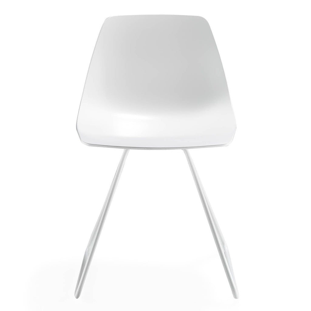 Sleek and minimalist white chair with tapered metal legs