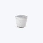 Single white disposable paper cup with rolled rim on white.