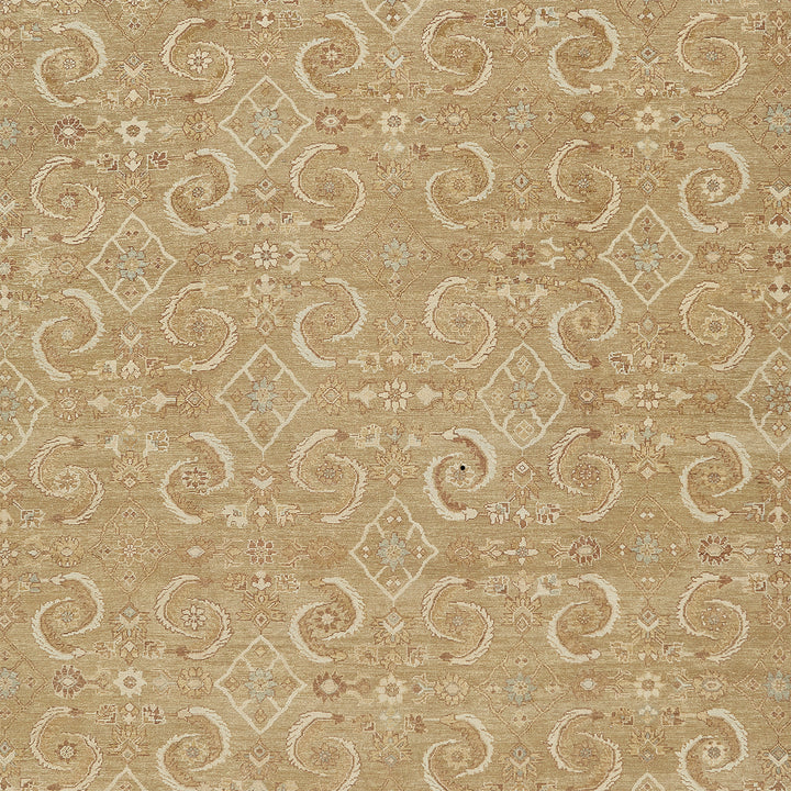 Intricate symmetrical pattern of neutral tones in textile design.