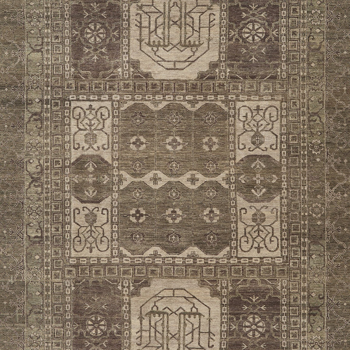 Intricate handwoven rug featuring symmetrical designs and cultural significance.