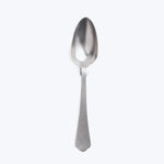 Simple stainless steel spoon on white background, classic design.