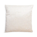 Square off-white decorative pillow with pleated texture and silky sheen.