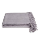 Soft and cozy grey throw blanket with decorative fringe.