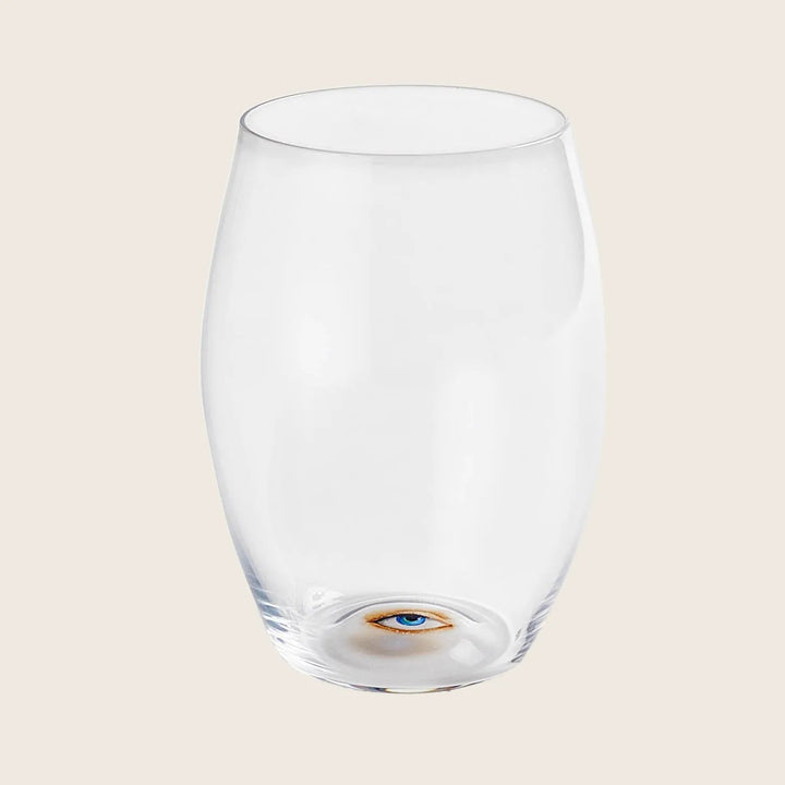 Unique glass with realistic human eye design at the base.