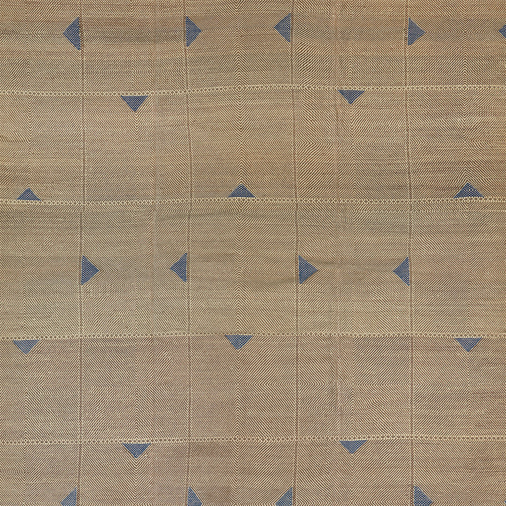 Textured fabric with herringbone weave and blue triangle grid pattern