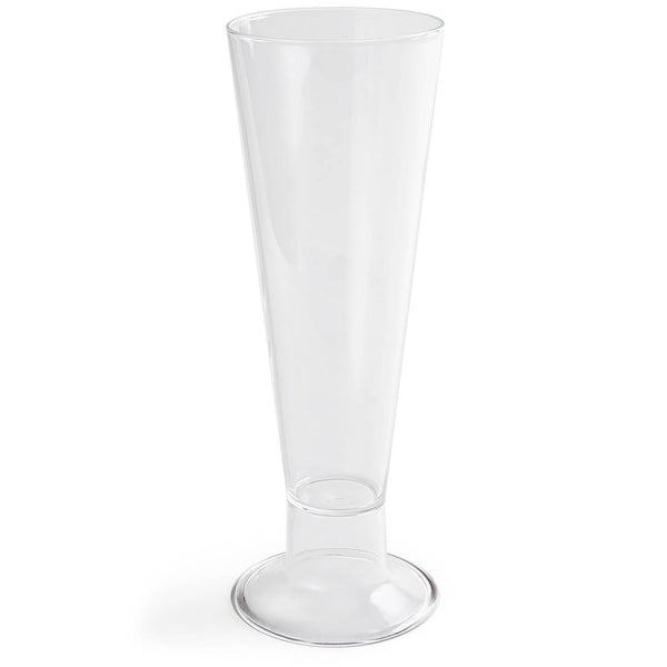 Pilsner glass showcasing sleek design and transparency against white background.