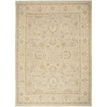 An intricately designed, muted-toned rug exuding classical elegance and sophistication.