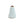 An aged pastel blue conical ceramic object stands on white.