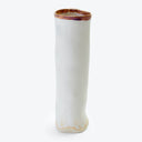 Handmade white ceramic vase with unique brown rim and imperfections.