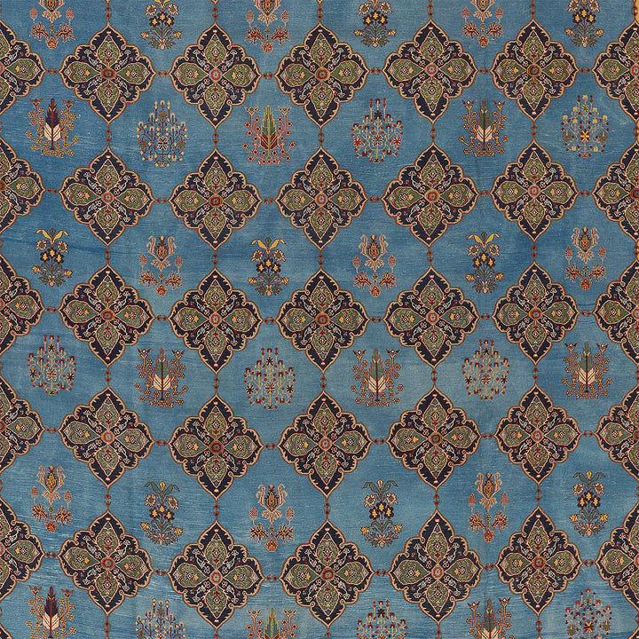 Ornate diamond-shaped motifs with floral patterns in rich colors.