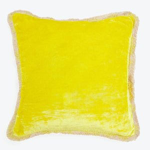 A vintage-style pink cushion with a golden-brown fringe detail. - hover