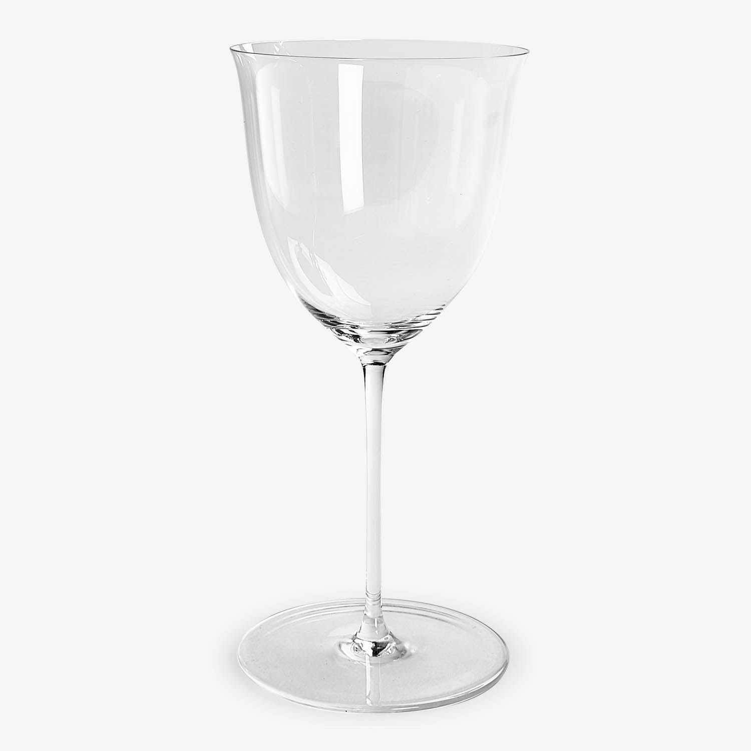 Close-up of a sleek, stemmed wine glass with glossy texture.