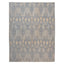Ornate damask-style rug with floral motifs in beige and blue.