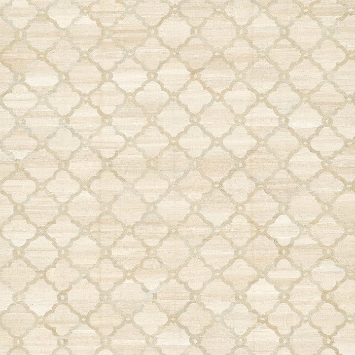 Vintage-inspired wallpaper design with trellis-like pattern and neutral colors.