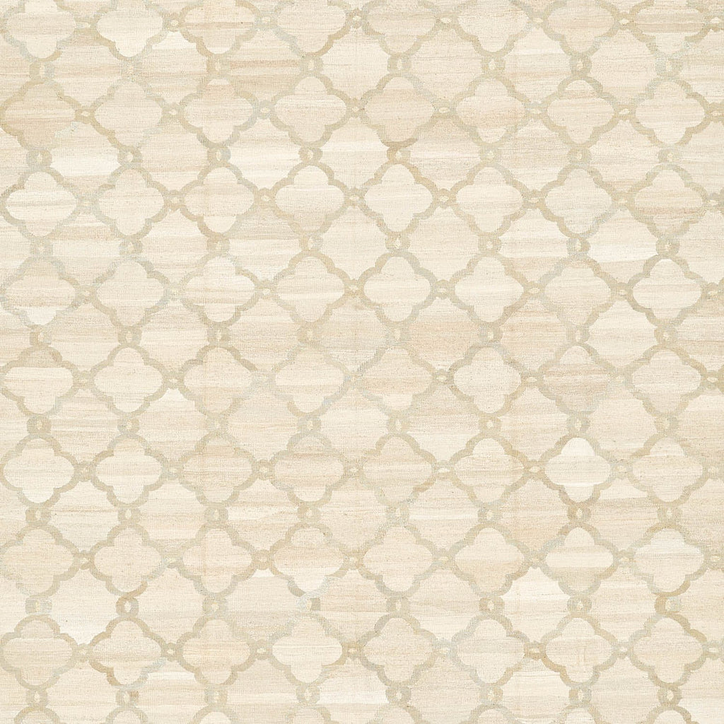 Vintage-inspired wallpaper design with trellis-like pattern and neutral colors.