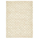 Geometric rug with neutral tones and borderless design showcased elegantly.