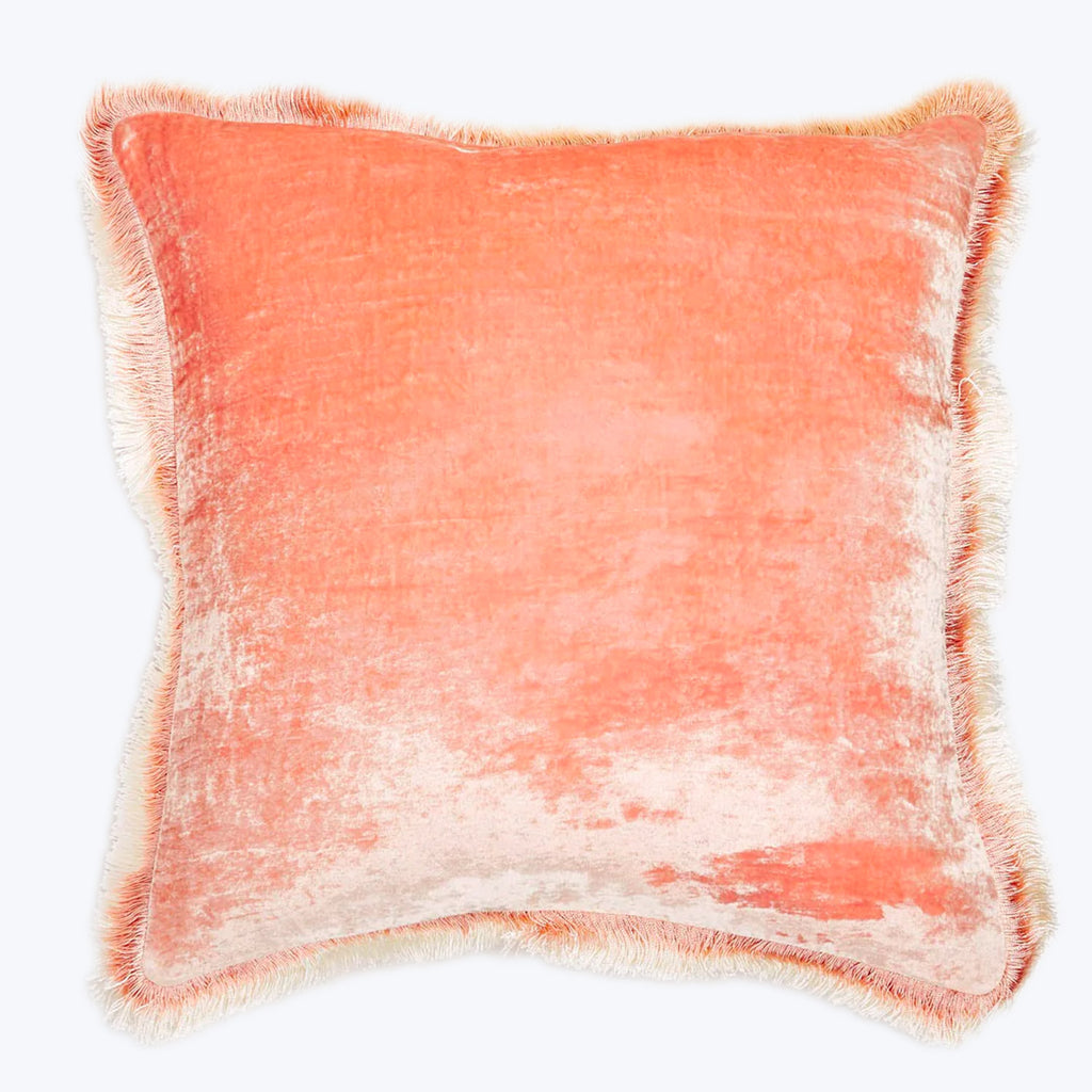Silk Velvet Fringe Pillow-Peach Rose