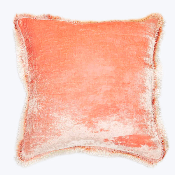 Silk Velvet Fringe Pillow-Peach Rose