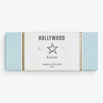Minimalistic Hollywood-themed box with gold accents and French incense brand.