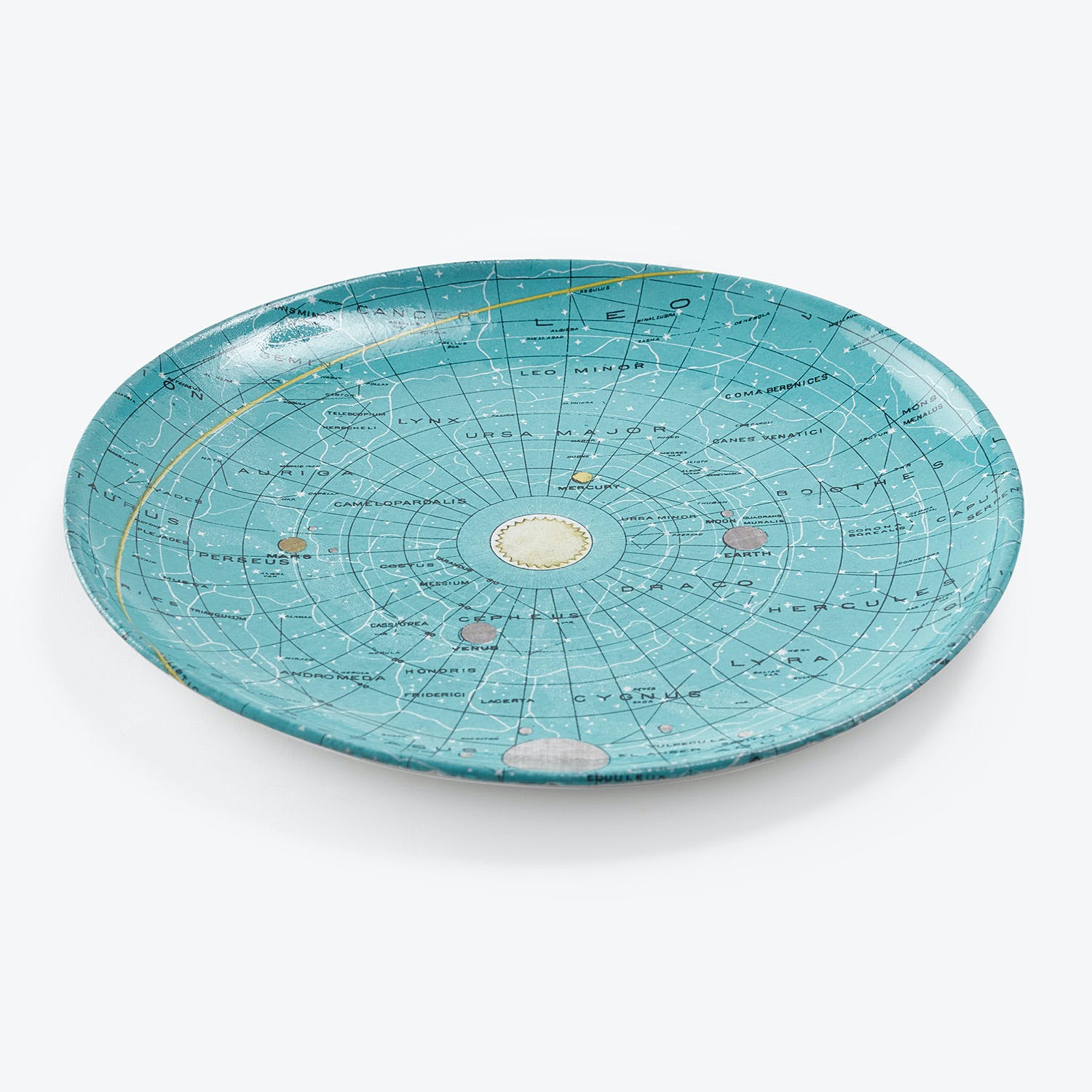 Decorative plate with vintage celestial map design showcasing constellations.