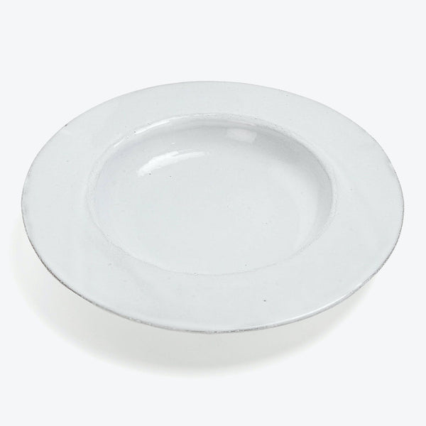 Plain white plate with glossy finish, suitable for any table setting.