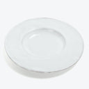 A plain white plate with slight wear, suitable for dining.