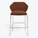Modern chair with chrome frame and brown upholstered seat/backrest.