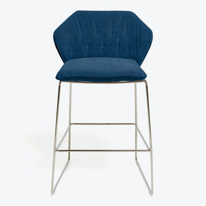 Modern bar stool with chrome frame and cushioned gray upholstery. - hover