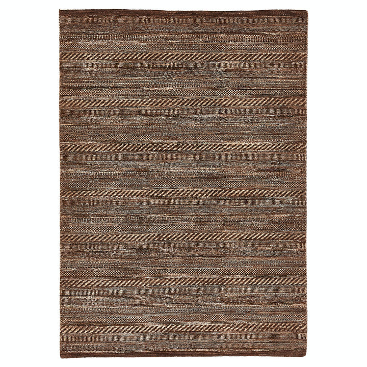 Rectangular rug with alternating dense and textured striped pattern.