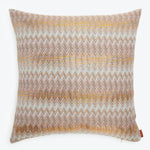 Square decorative pillow with vibrant chevron pattern in various colors.