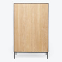 Minimalist oak cabinet with sleek metal frame exudes modern elegance.