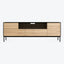Contemporary sideboard with minimalist design, combining light and dark wood.